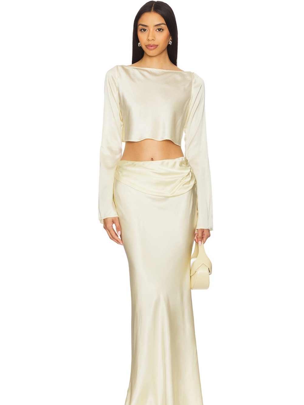 Satin Cream Maxi Skirt set - Elegant Bias Silhouette